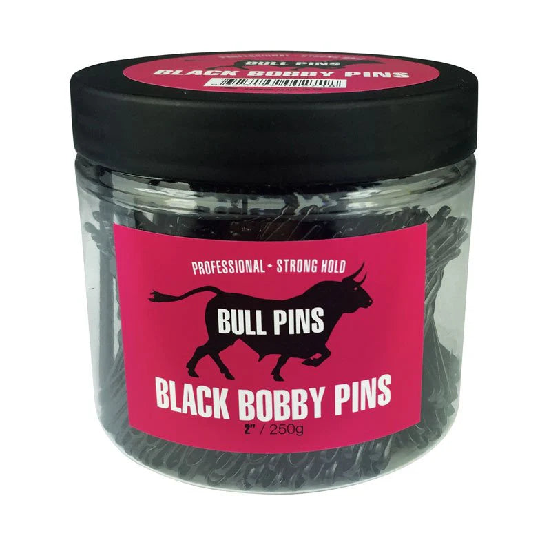Bull Pins Black 2-inch Bobby Pins – 250g | Heavy Duty Professional Hairpins