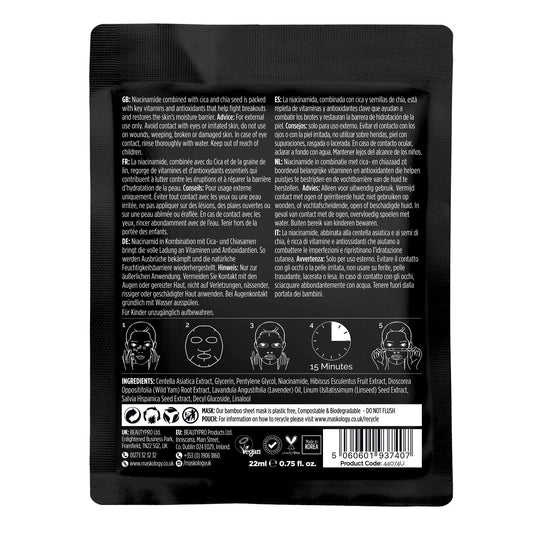 Maskology Niacinamide Professional Facial Sheet Mask - Blemish Control, Pore Minimizing, Hydrating & Anti-Aging Treatment
