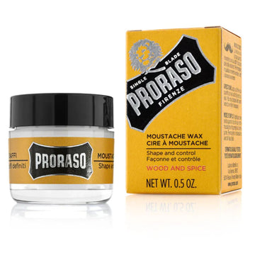 Proraso Wood & Spice Moustache Wax - Medium Hold, 15ml | Natural Beeswax & Shea Butter, Paraben & Silicone-Free