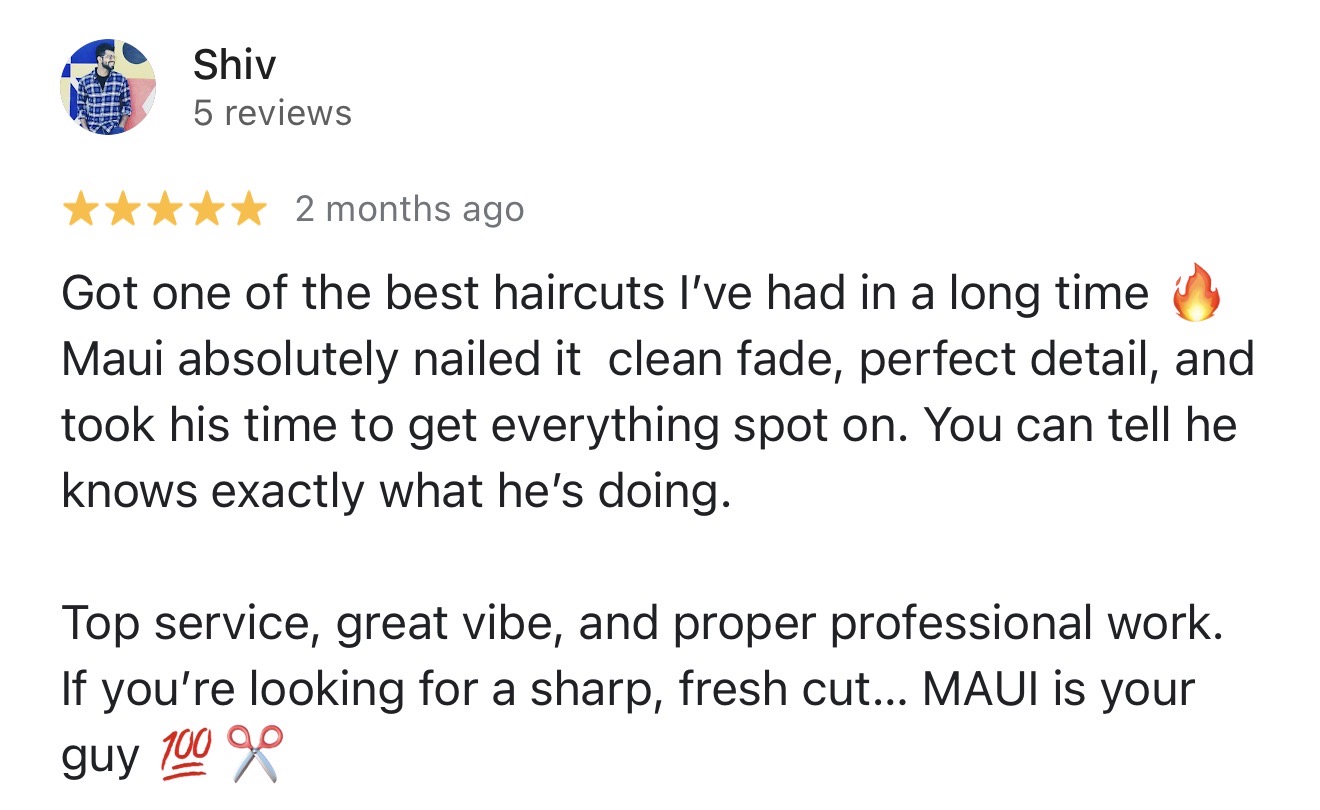 Google review of Empire Barbershop