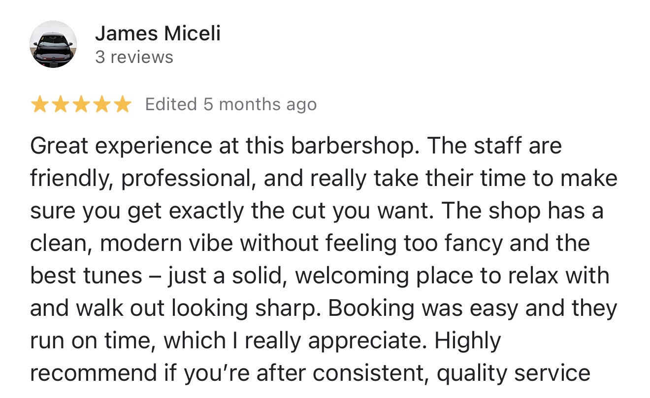 Google review of Empire Barbershop
