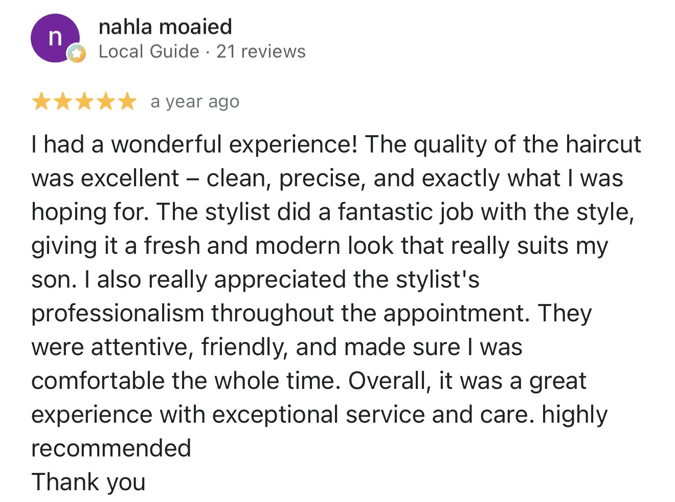 Google review of Empire Barbershop